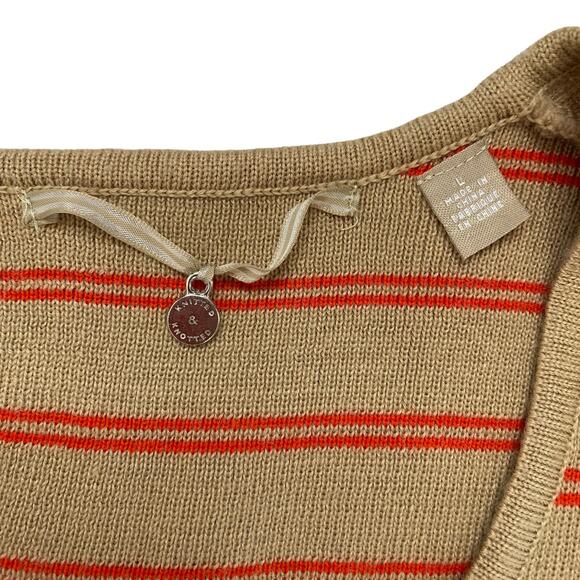 KNITTED & KNOTTED Anthropologie Elodie Tan Orange Stripe Sweater Dress Large - Picture 6 of 11